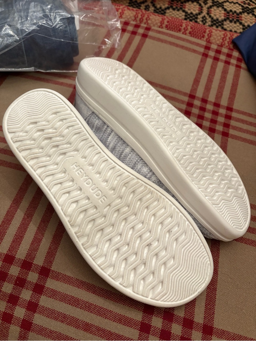 Hey Dude Women’s Slip-On Sneakers in Light Gray and White Knit